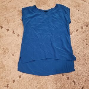 EILEEN FISHER Top PS Silk Crepe de Chine Tunic Round Neck Dolman Sleeve Blue